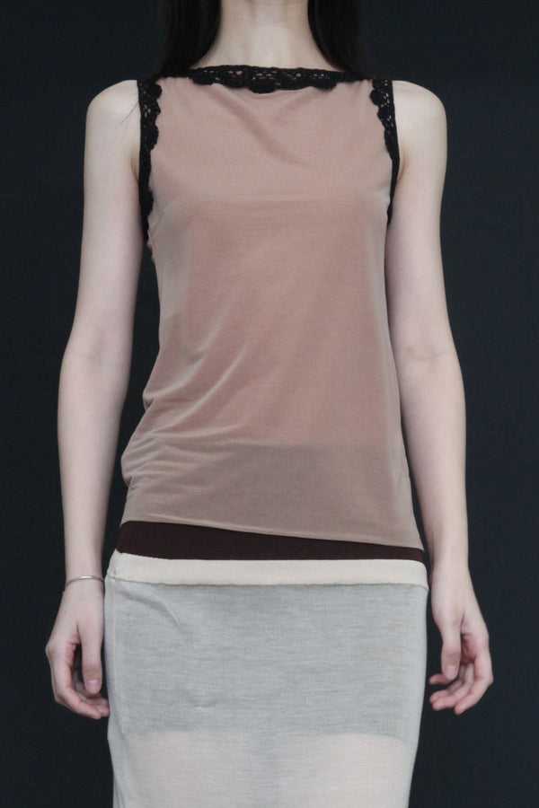 SWAYING/KNIT hooked patchwork mesh vest SW24SS1T37 ocher PS73